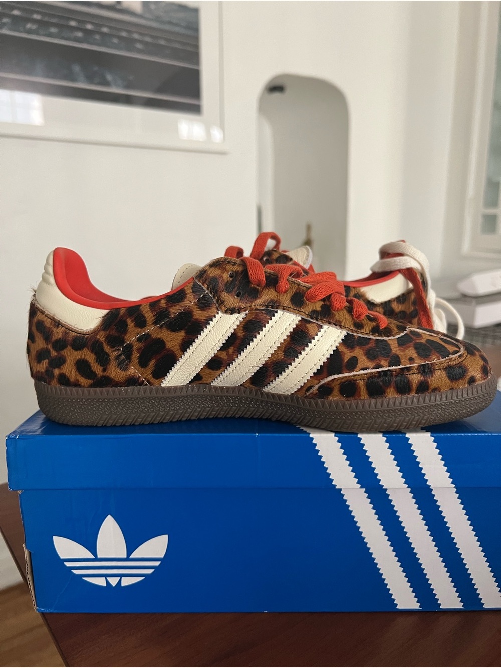 adidas Women’s Samba OG Cheetah Print Sneakers - Red/White/Brown - Picture 6 of 10